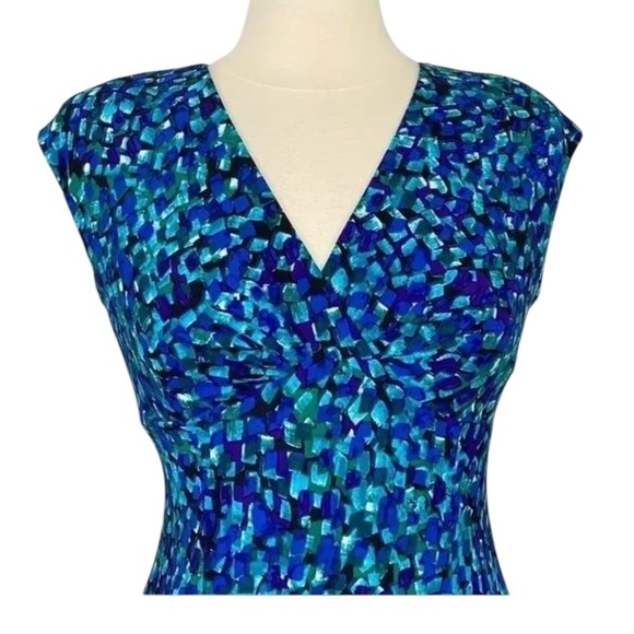 Ralph Lauren LRL Womens Blue Green Print Cap Sleeve Dress V Neck‎ size 4 - Picture 3 of 16